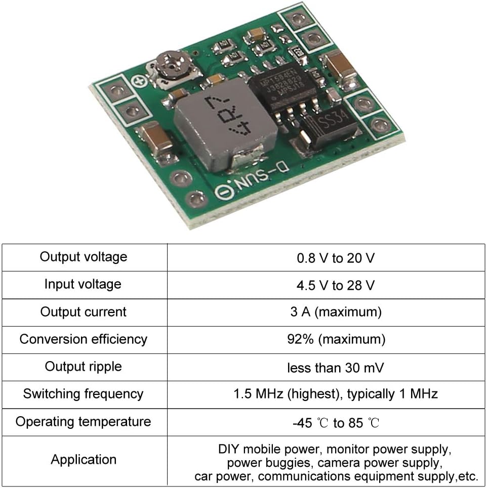 AITRIP 8 Pack Mini MP1584EN DC-DC Buck Converter Adjustable Power Supply Module 24V to 12V 9V 5V 3VCompatible with Arduino Raspberry Pi