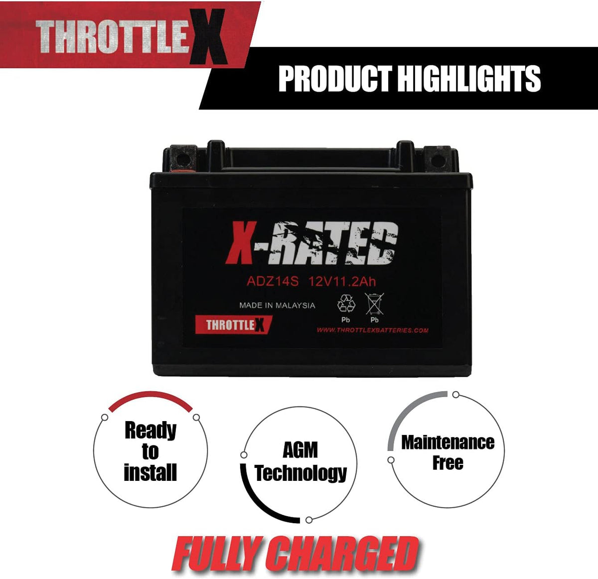 ThrottleX Batteries - ADZ14S- AGM Replacement Power Sport Battery