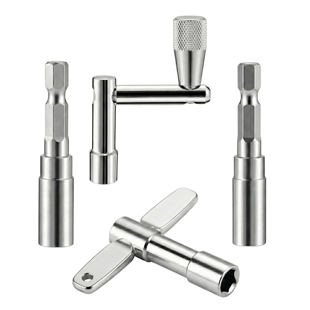 Drum Key Set with Drill Bit Adapter, Speed Standard Keys Chrome