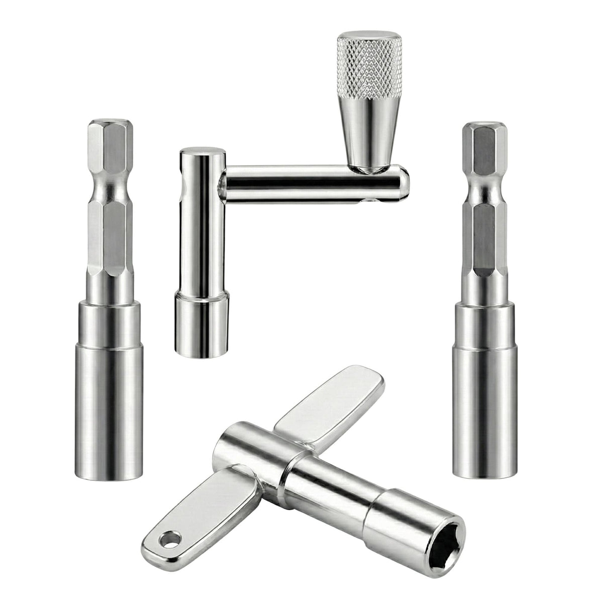 Drum Key Set with Drill Bit Adapter, Speed Standard Keys Chrome