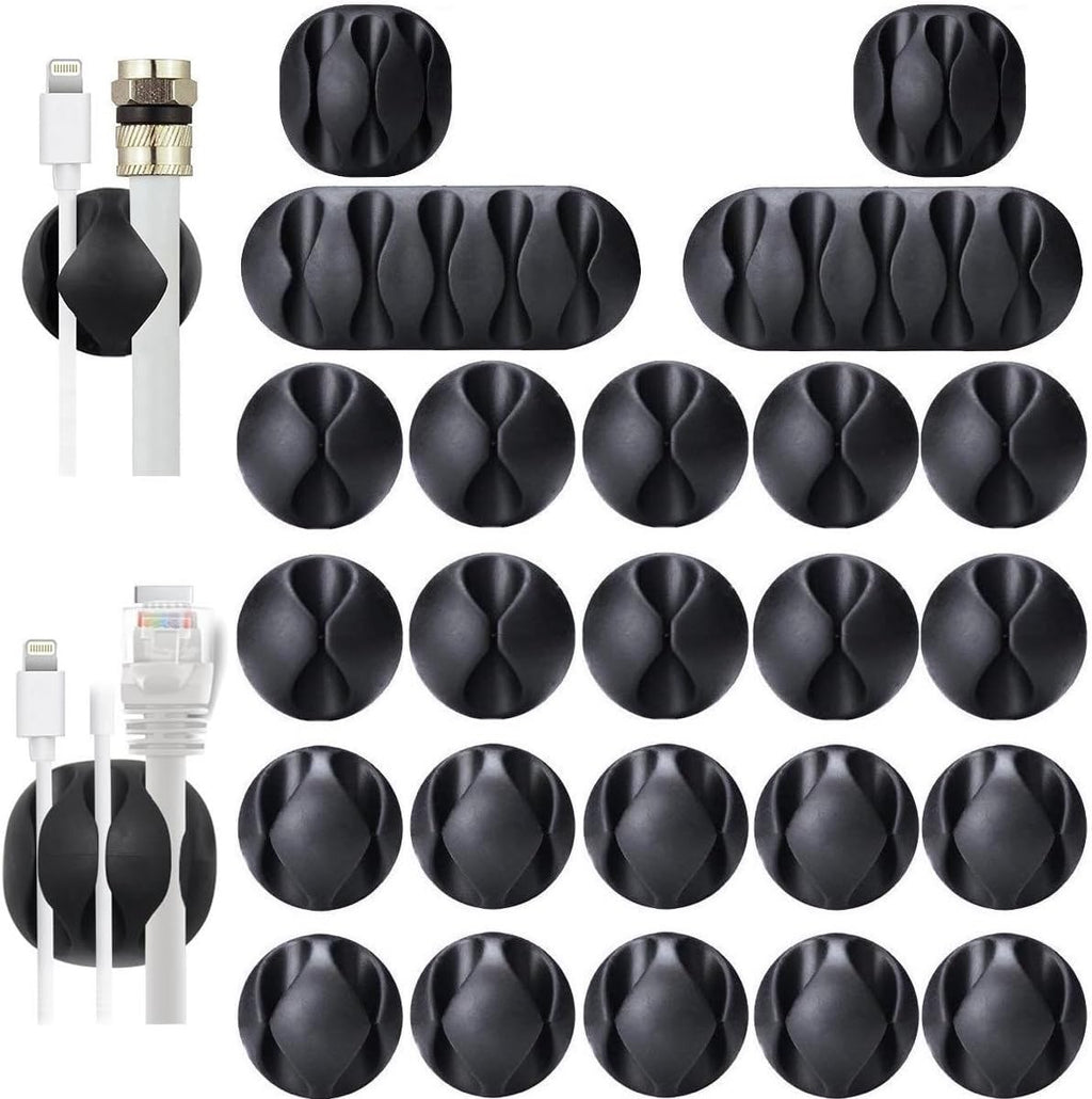 Desk Cable Management Cord Organizer, 24 Pack Black Self Adhesive Cord Holder Cable Clips, Ideal Cable Organizer Wire