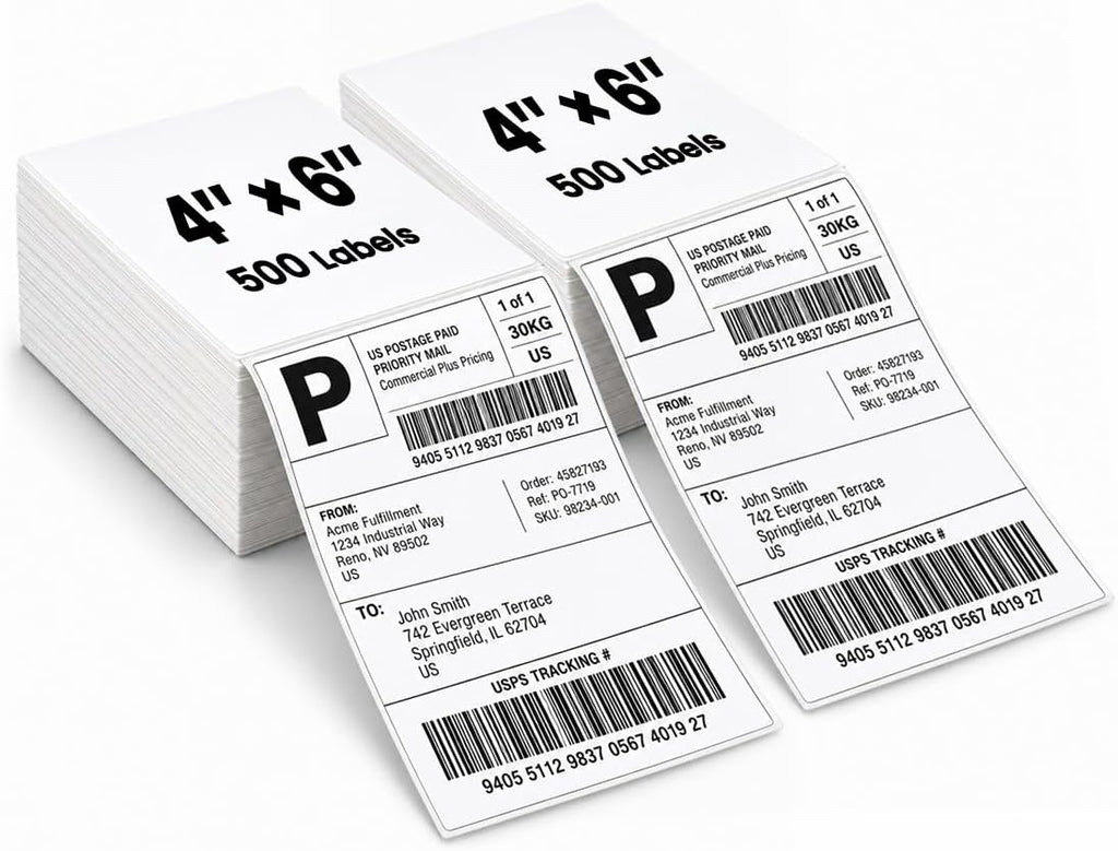 4x6 Fanfold Thermal Shipping Labels, BPA & BPS Free,1000 Labels