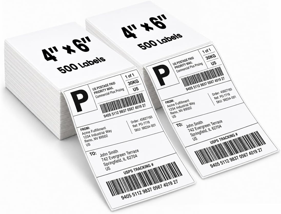 4x6 Fanfold Thermal Shipping Labels, BPA & BPS Free,1000 Labels