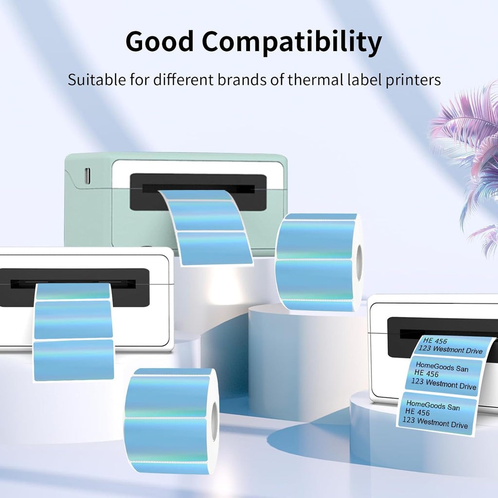 Direct Thermal Label 2x1 Inch- Barcode Labels- Holographic Thermal Sticker Labels for Address, Shipping, Compatible
