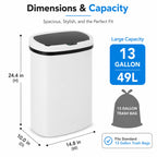 13 Gallon Touchless Trash Can, White, PP Plastic