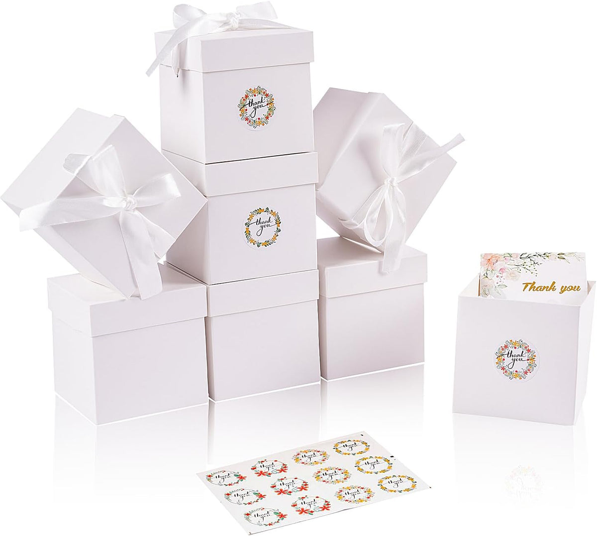 12Pack Small Gift Boxes with Lids, White Gift Boxes with Ribbon for Birthday, Present Packing, Party Favor, Candle