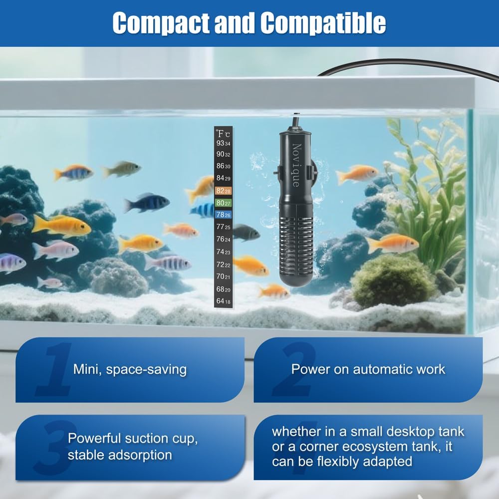 25W Mini Aquarium Heater Submersible Constant Temperature Fish Tank Betta Heater Free Thermometer Sticker Suitable