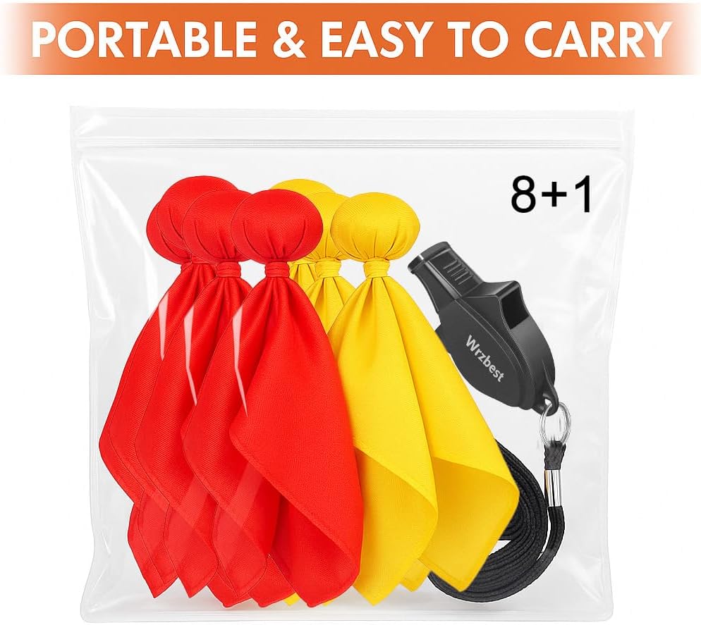 Referee Game Penalty Flags Set – 8 x Soccer Penalty Flags (4 Red & 4 Yellow) + Black Whistle – Ultimate Football