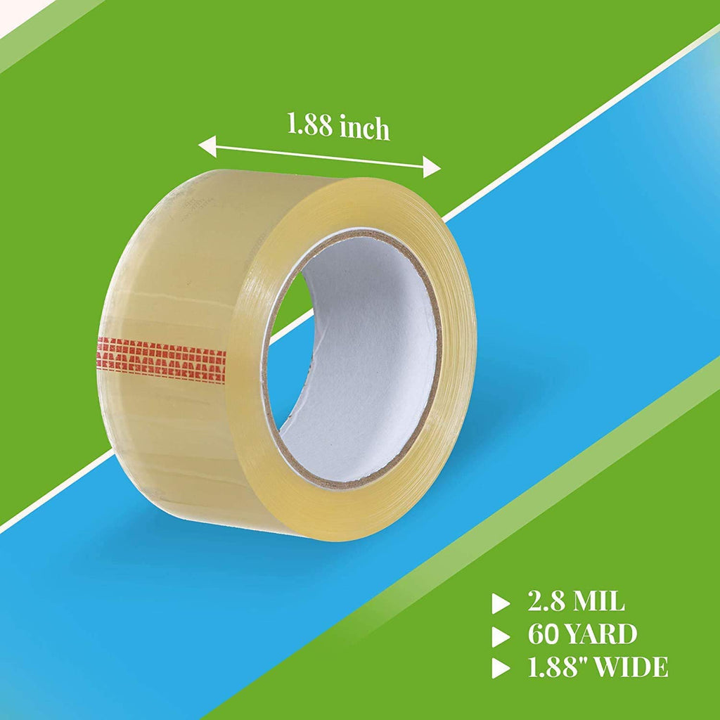 Heavy Duty Clear Packing Tape 2.8 mil, 1.88 x 180 Feet (60 Yards)- Big 12 Rolls (720 Yards) of