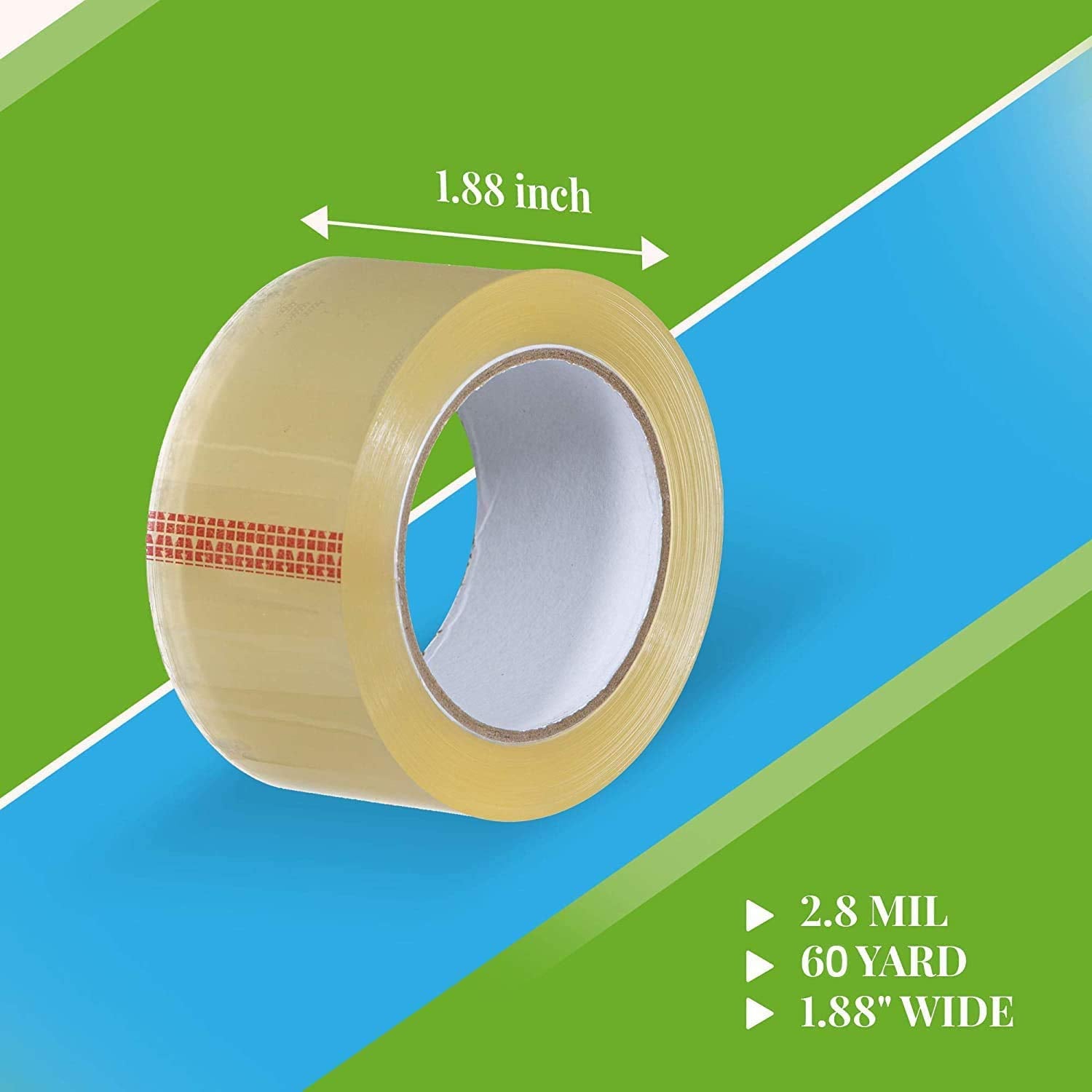 Heavy Duty Clear Packing Tape 2.8 mil, 1.88 x 180 Feet (60 Yards)- Big 12 Rolls (720 Yards) of