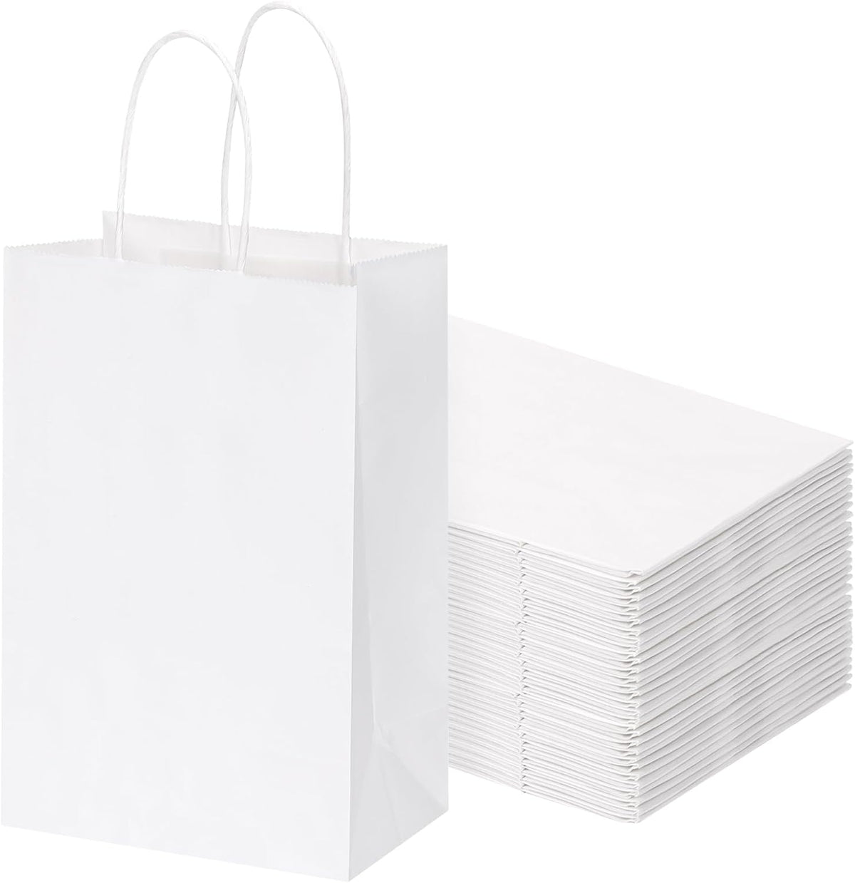 60pcs Small White Paper Gift Bags with Handles Bulk, 5.25x3.2x8in