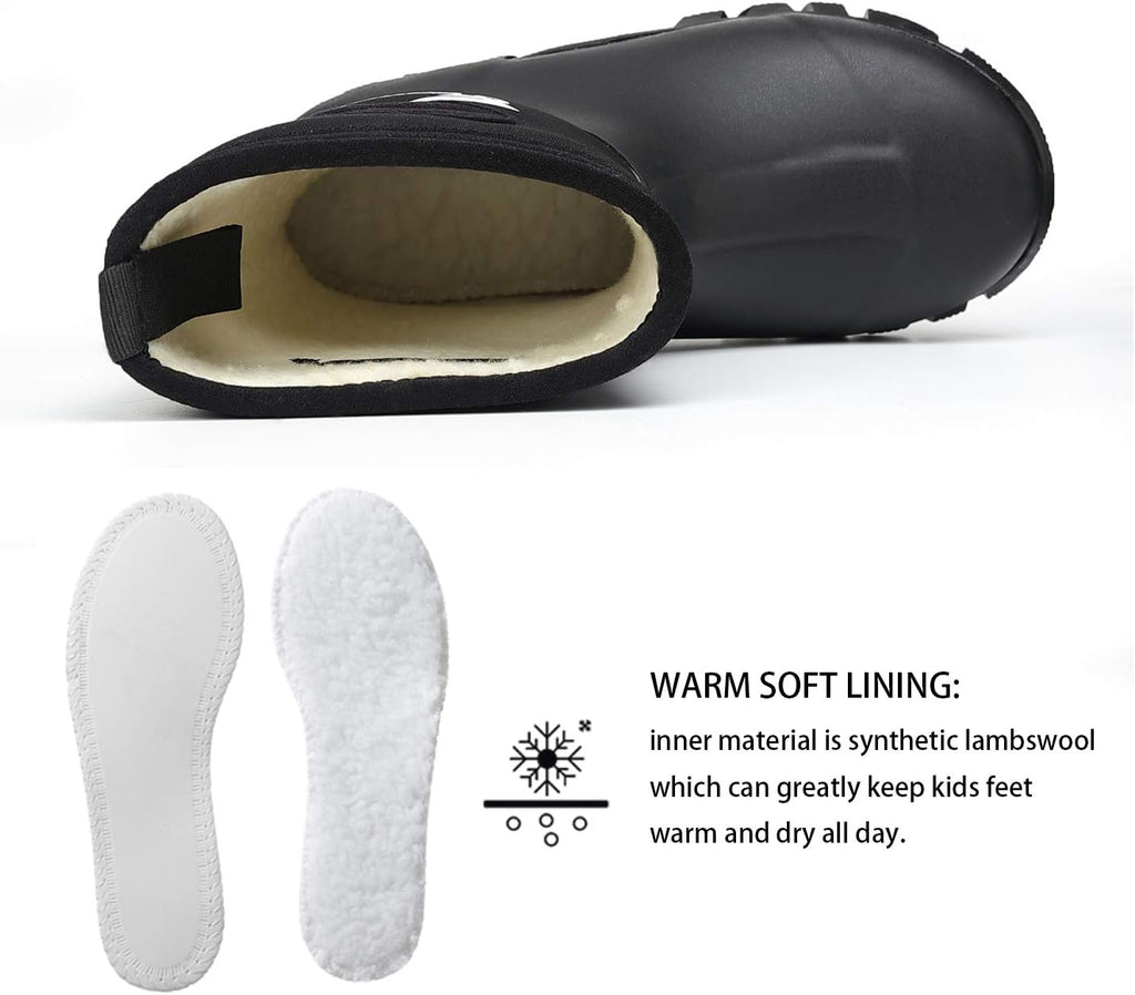 Kids Rubber Boots 100% Waterproof Fishing Hunting Neoprene Winter Snow Rain Boots with Warm Liners for Boys and Girls