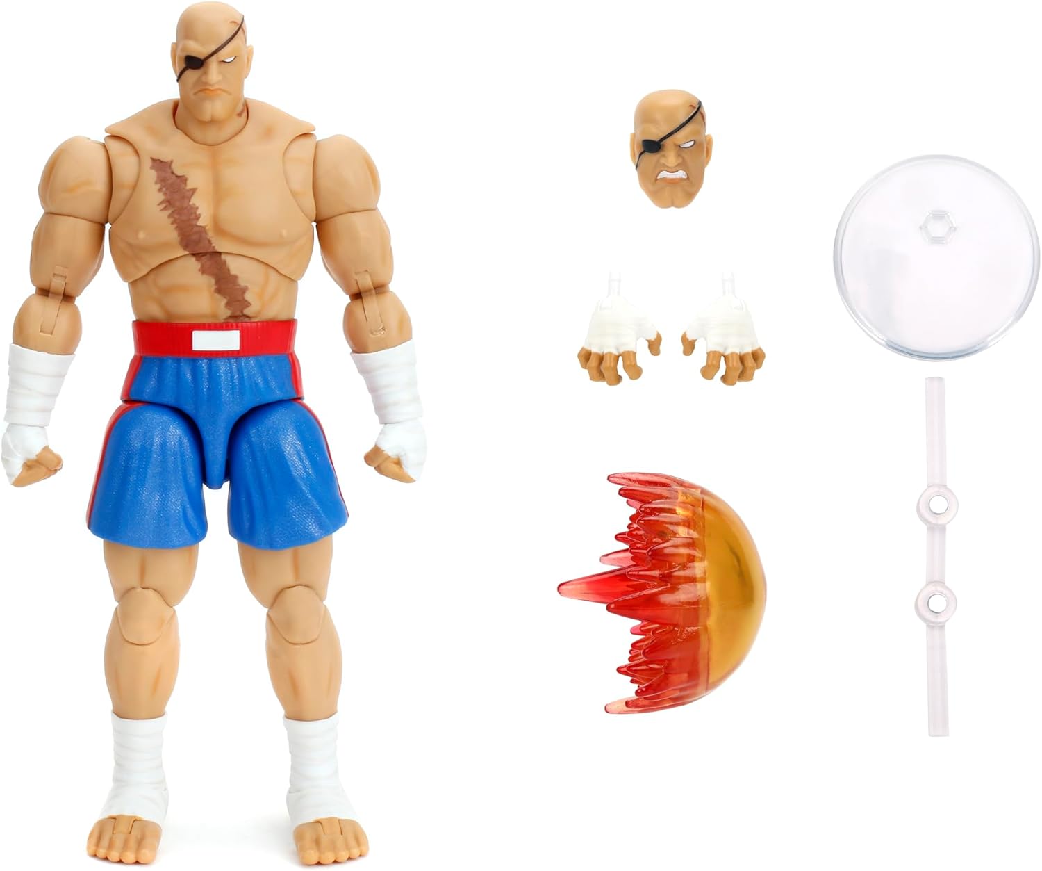 Street Fighter II Sagat Deluxe 1:12 Scale Action Figure - Highly Articulated, Tiger Shot Accessory & Stand, 7.6" Tall