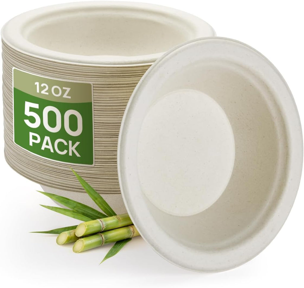 500 Pack Natural Brown 12 oz Compostable Sugarcane Soup Bowls