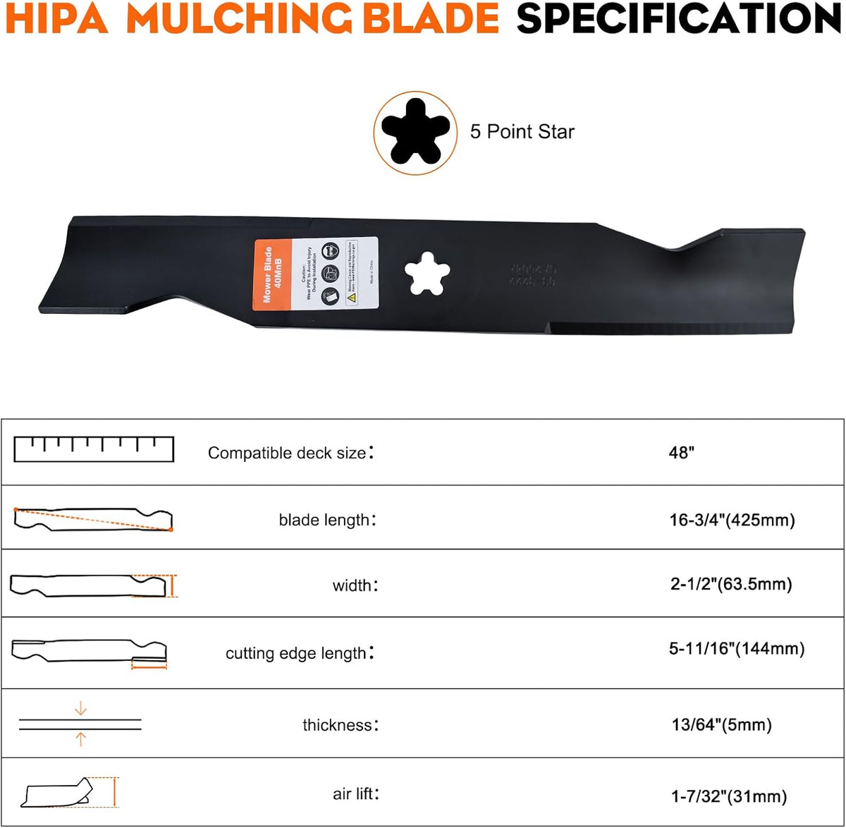 Hipa 532180054 48 Inch Mower Blades for Husqvarna Z248F YTH24V48 YTH24K48
