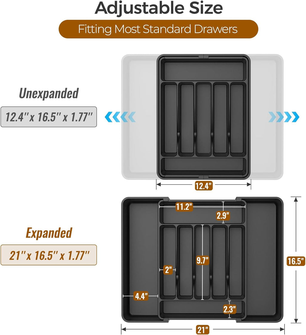 Extra Large Expandable Silverware Organizer, BPA-Free Food-Safe Cutlery Flatware Organizer, Kitchen Utensil Drawer
