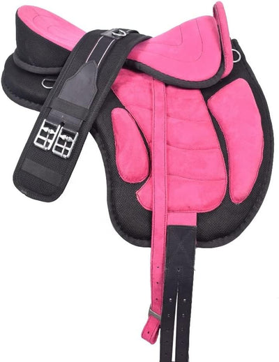 Synthetic Treeless Freemax Horse Saddle All Purpose Size 14" to 18 Inch Seat Matching Girth and A Set of Aluminum