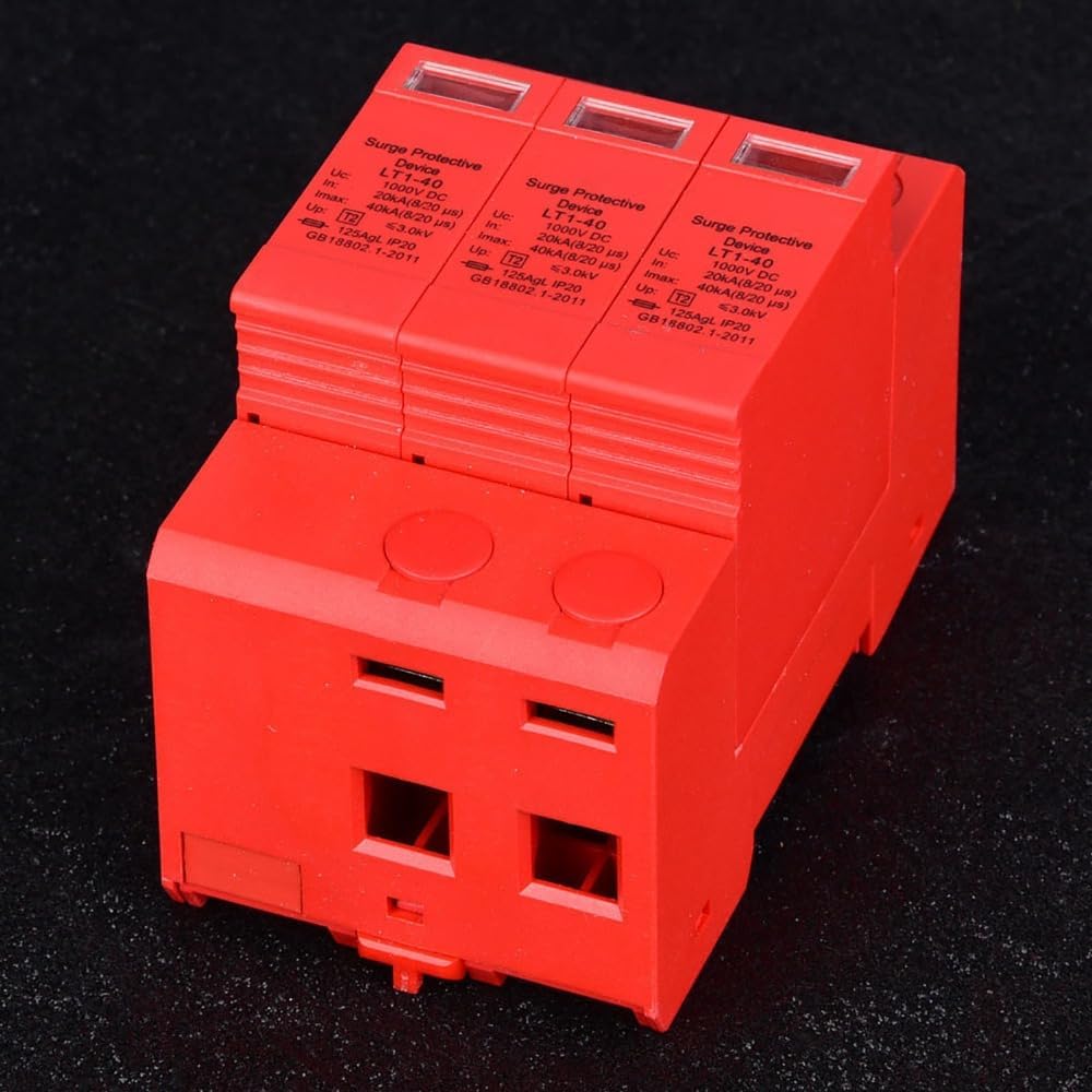 3P 1000V DC Sur-ge Protector 40KA – Thunder Arrester for Power System, DIN Rail Mount with Visual Alarm Indicator