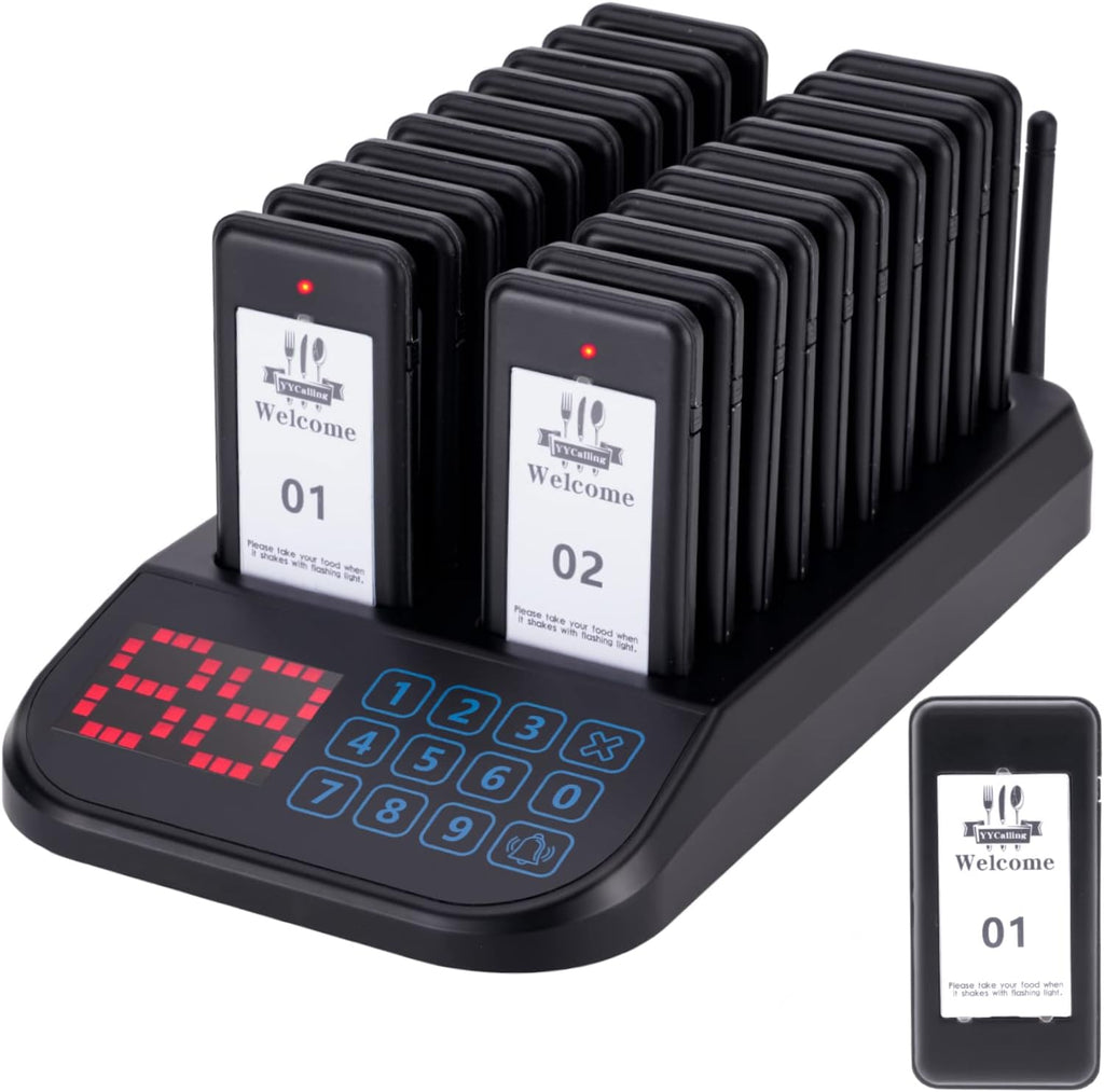 Restaurant Pager System,Social Distancing Buzzer 20 Pagers(Black)