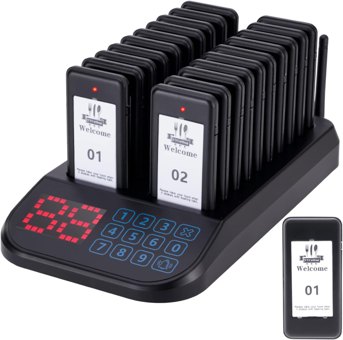 Restaurant Pager System,Social Distancing Buzzer 20 Pagers(Black)