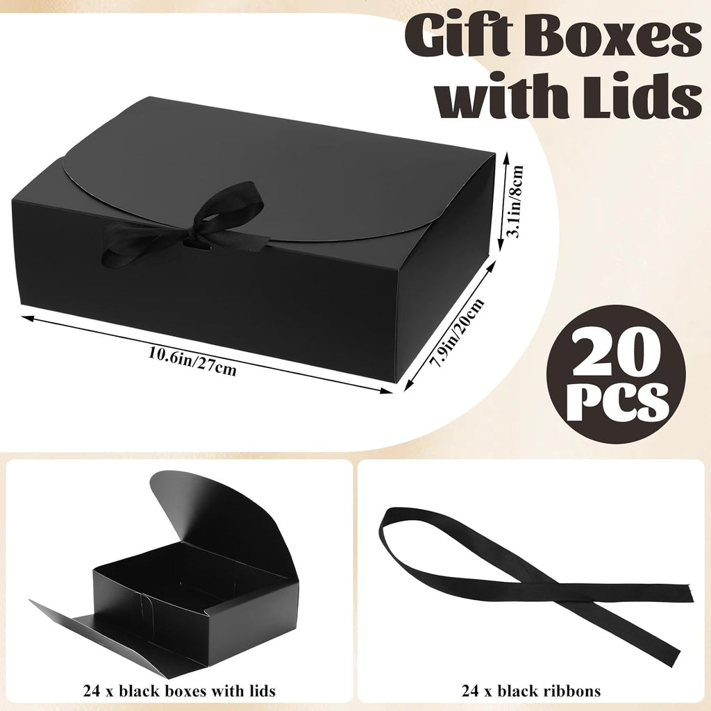 20PCS Black Gift Box with Lids Bridesmaid Proposal Box with Ribbon