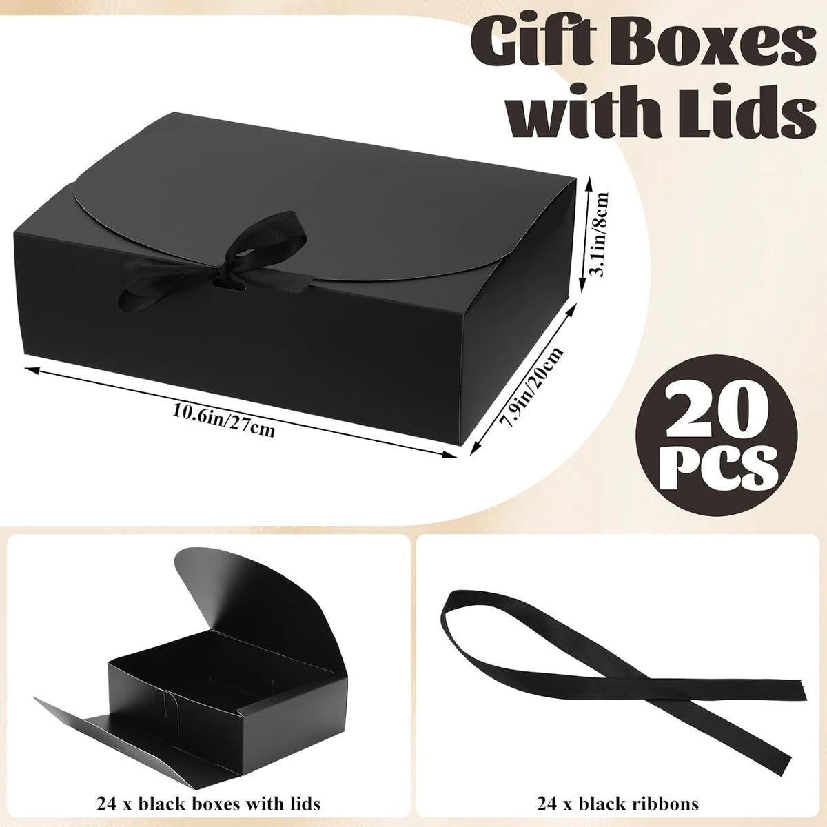 20PCS Black Gift Box with Lids Bridesmaid Proposal Box with Ribbon