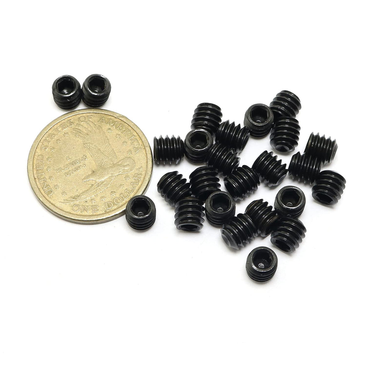 25pcs Internal Hex Allen Head Socket Set Screws 1/4"-20 x 1/4" Black with 1/8" Black Hex Wrench