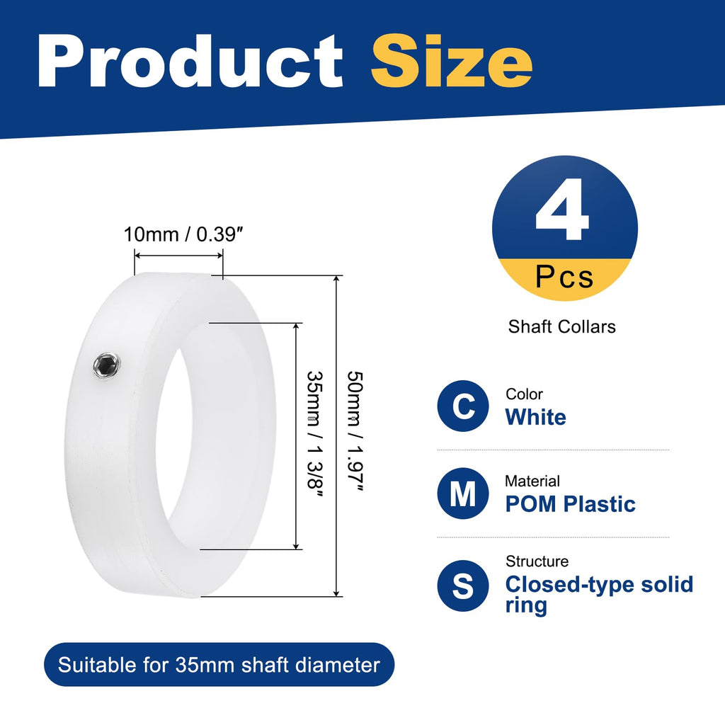 MECCANIXITY 4Pcs Plastic Shaft Collar 35mm 1 3/8" Bore 50mm OD x 10mm Thick