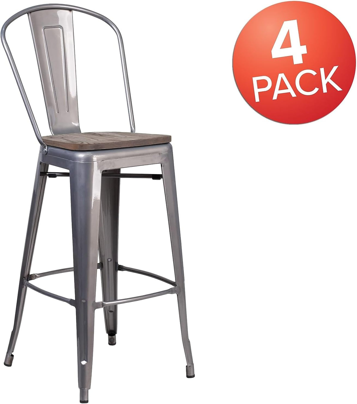 Commercial Grade 30" High Black Metal Indoor-Outdoor Barstool with Removable Back