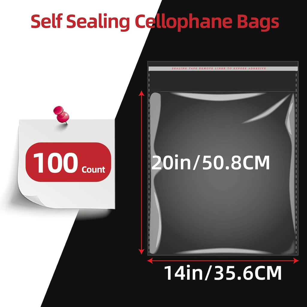 100 Count 14x20 Thick Self Sealing Cellophane Bags