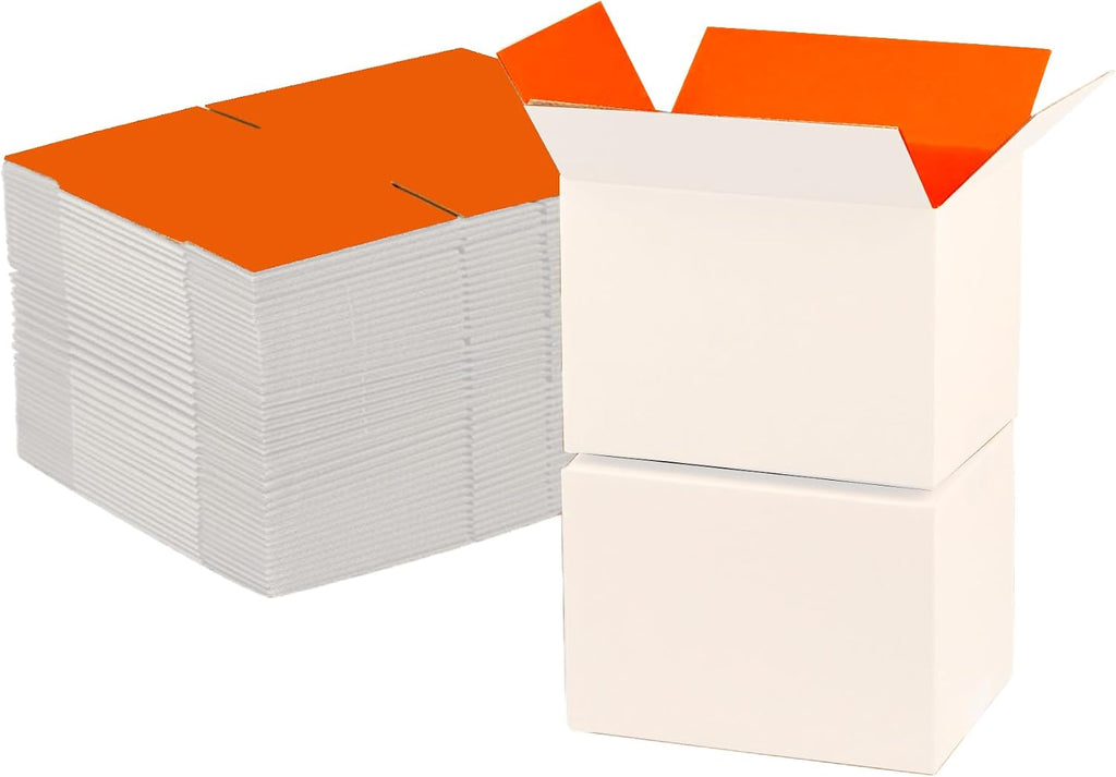 White & Orange Cardboard Shipping Boxes, Mailing Box 10x8x6",25 Pc