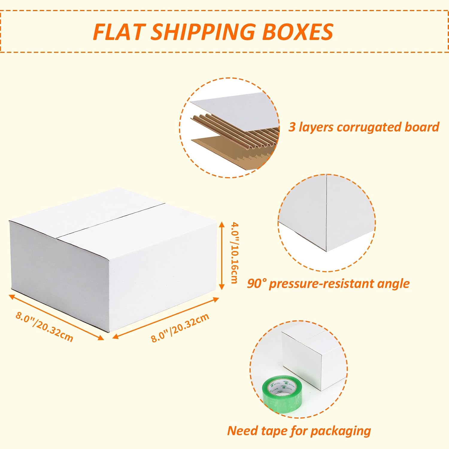 40 Pack 8x8x4 Shipping Boxes, White Corrugated Cardboard Box for Mailing, Packaging, Small Business