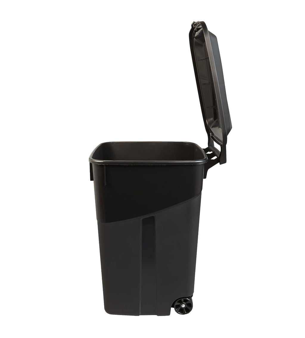 45 Gallon Wheeled Heavy Duty Trash Can with Attached Lid, Outdoor & Indoor Garbage Bin, Click-Lock Secure Lid &