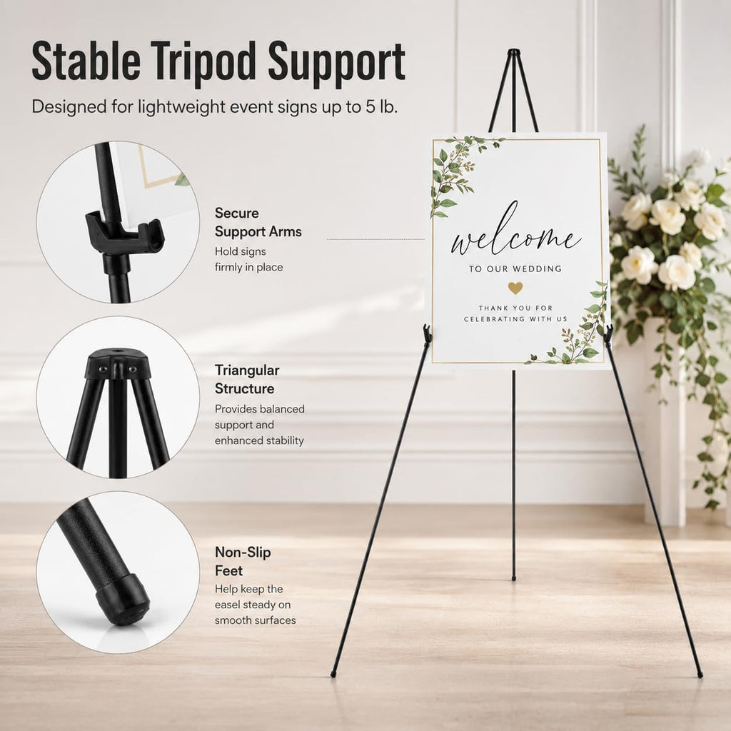 63 Inch Easel Stand for Sign, Poster Stand and Wedding Sign | Instant-fold metal tripod with carry bag for welcome