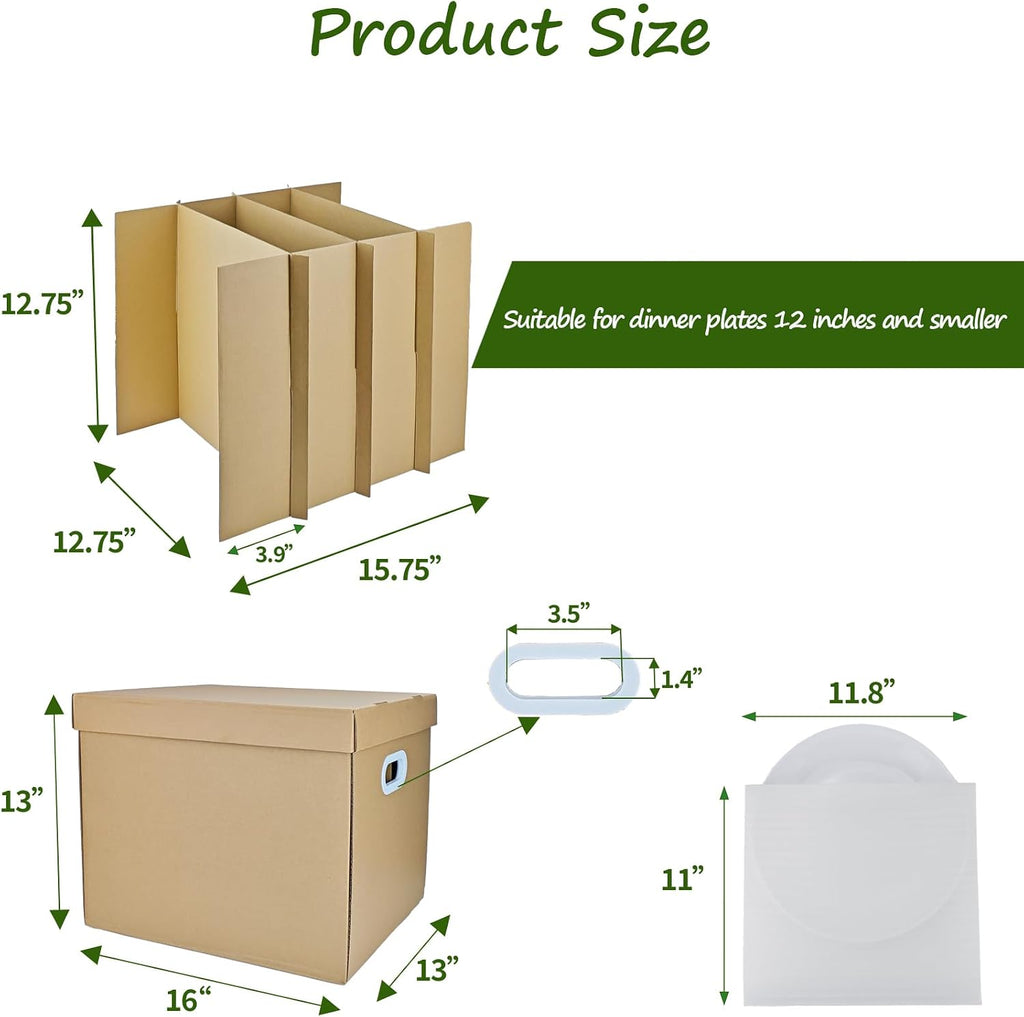 3 Sets Moving Boxes Dish Packing Boxes with Divider Kits,16 x 13 x 13 Inch Dish Packing Box with lid Kitchen Moving
