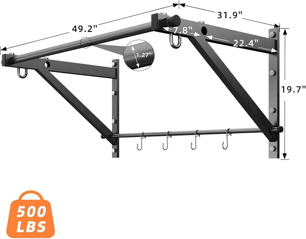 Wall Mounted Pull Up Bar with 500LBS Capacity for Gym Home | Adjustable Depth, 4 Hooks, Heavy Duty, Strength