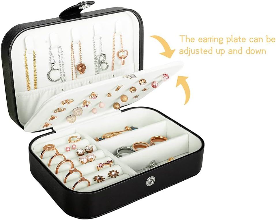 Travel Jewelry Box, PU Leather Small Jewelry Organizer for Women Girls, Double Layer Portable Mini Travel Case