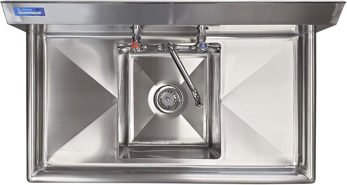 1 Compartment Commercial Sink - 38 x 22 in. Overall with Left & Right Drainboards - 14 x 16 x 11 in. Bowl - NSF