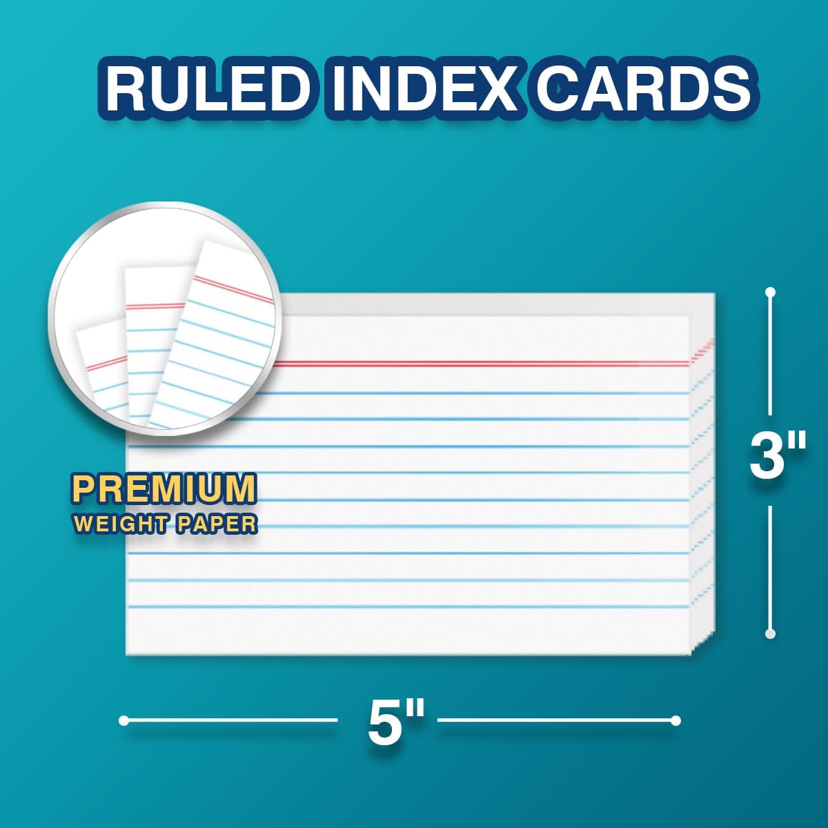 3x5 Index Card Holder with 100 Index Cards and 25 Dividers, Teal | 3x5 Inch Plastic Box, Heavyweight 3x5 Index Cards