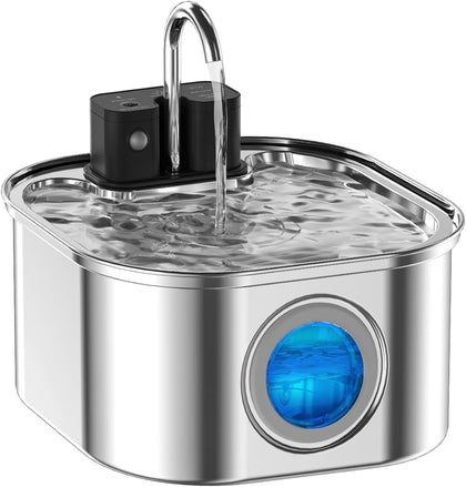 Cat Water Fountain Wireless,Stainless Steel-Rechargeable- Battery Operated Cat Water Fountain,108oz/ 3.2l Automatic