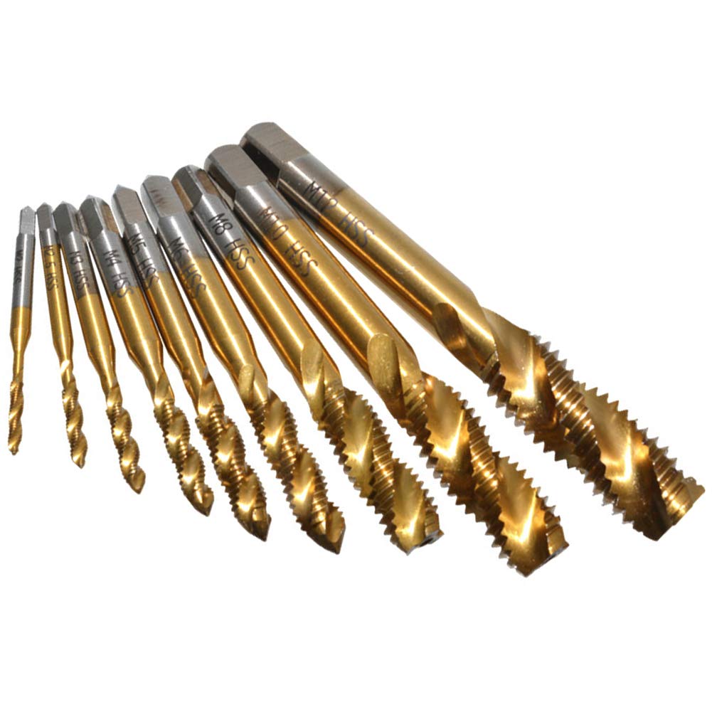 Yakamoz Spiral Flute Tap Set, 9Pcs HSS Titanium Metric M2-M12