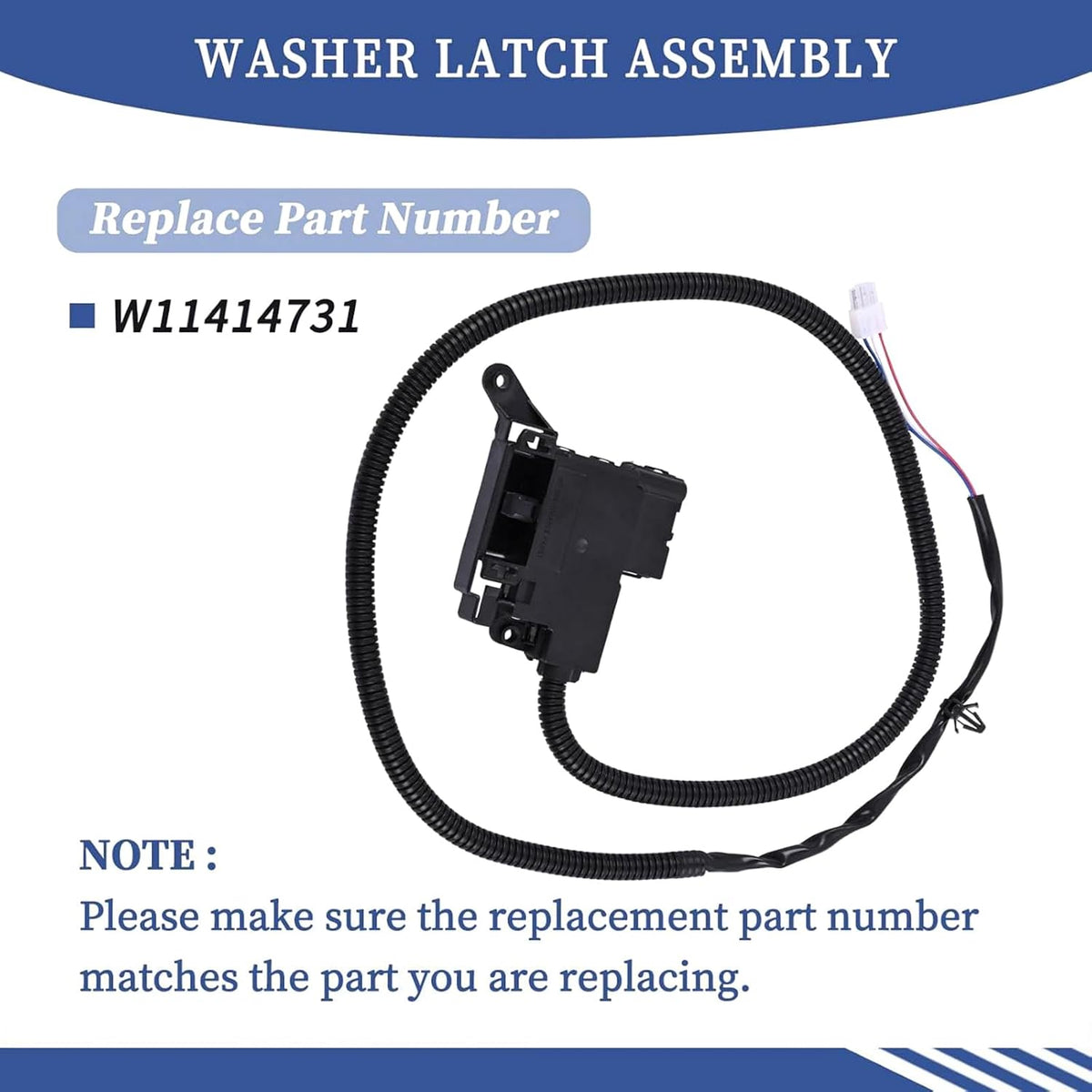 Easy to Install Washer Lid Lock Latch Switch Cable Wiring Part Replacement for Whirlpool WTW5010LWO, WTW5010LW1, WTW5015LWO, WTW5015LW1