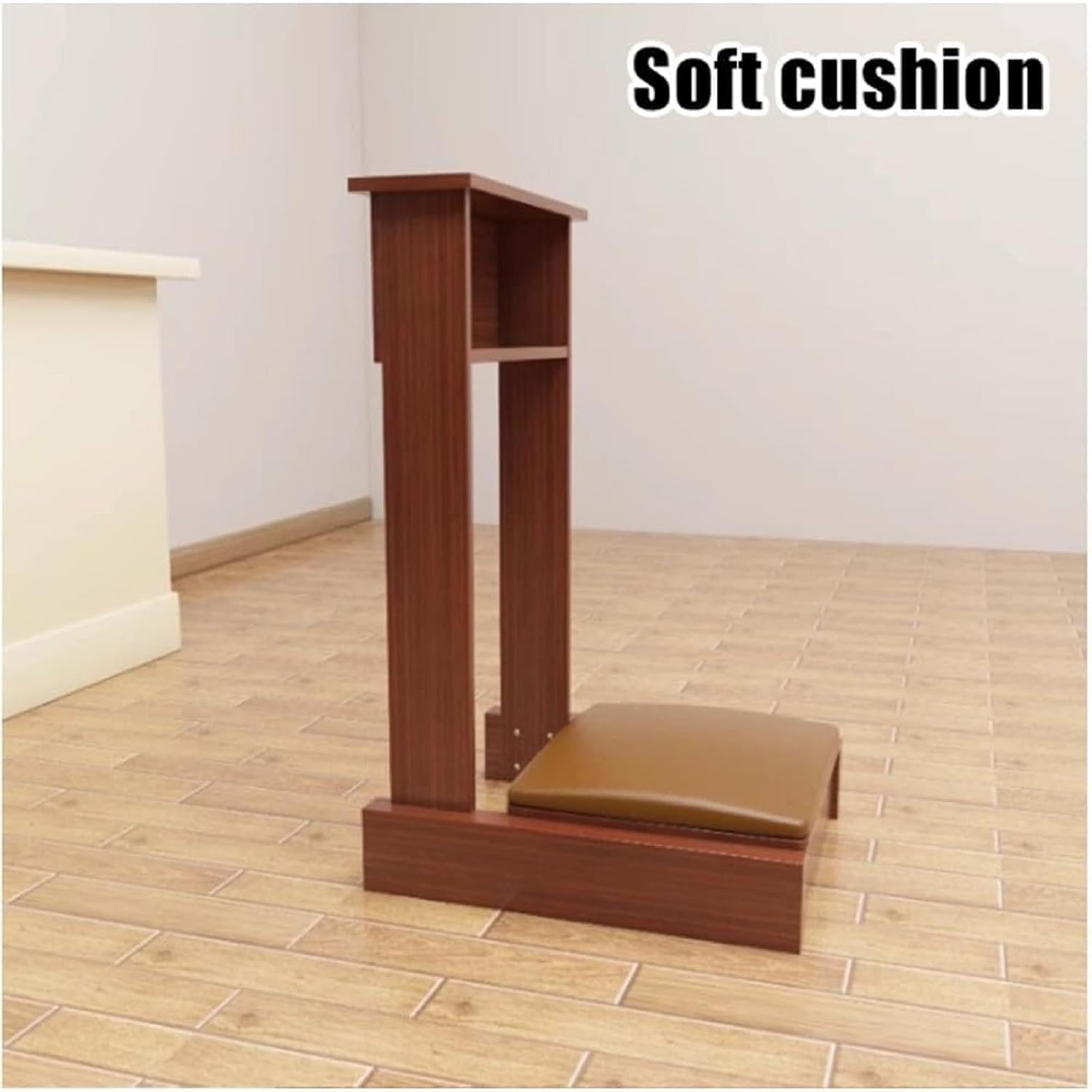 Prayer Bench Kneeler Wooden Prayer Kneeler with Shelf and Cushion Church Pulpit Kneeling Chair Lectern Stand with