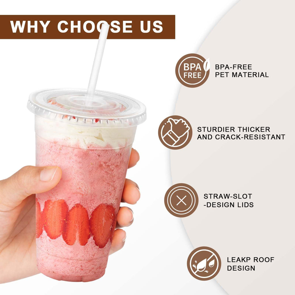 500 Pack 20 oz Disposable Clear Plastic Cups with Lids and Straws