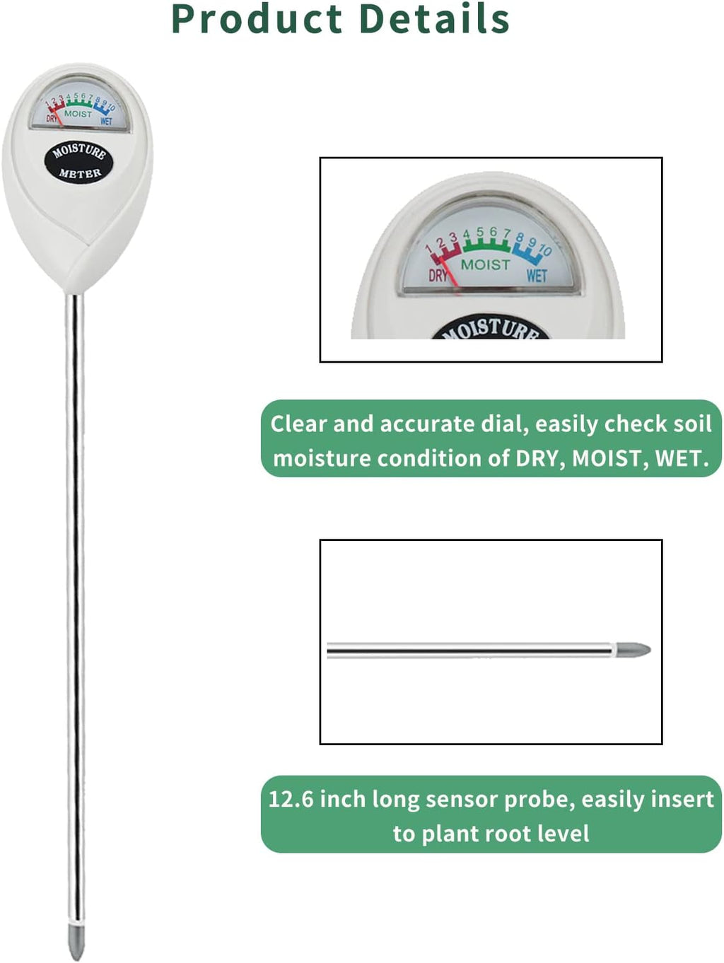 Soil Moisture Meter, Long Probe Soil Moisture Monitor for House Plants, Soil Hygrometer Moisture Sensor for Indoor &