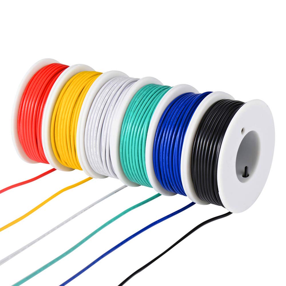 TUOFENG 22 AWG Stranded Wire Kit, 6 Colors, 30 ft Each, PVC Hookup Wire
