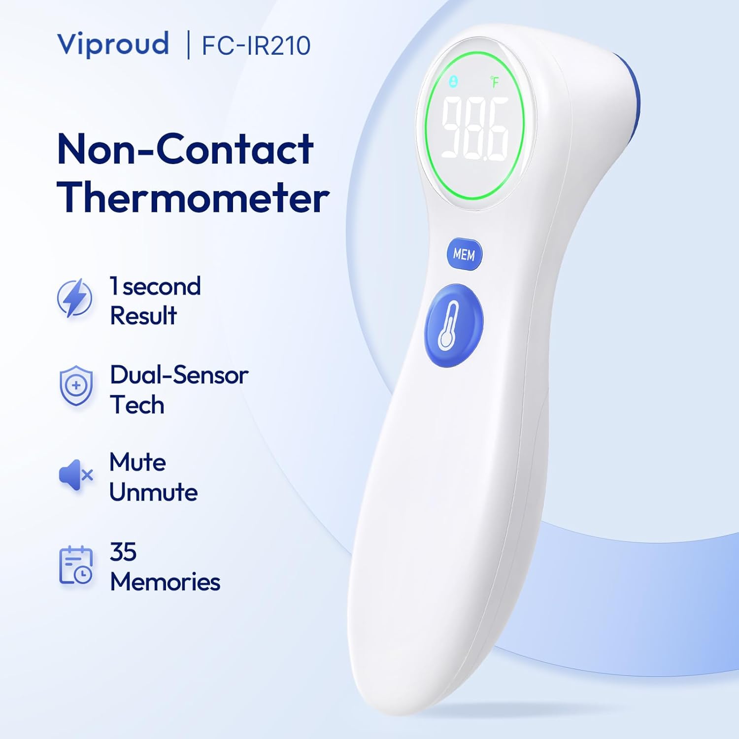 No-Touch Thermometer for Adults and Kids, 1-Second Fast Reading, Color-Coded Fever Alarm, Silent Mode, Object & Room