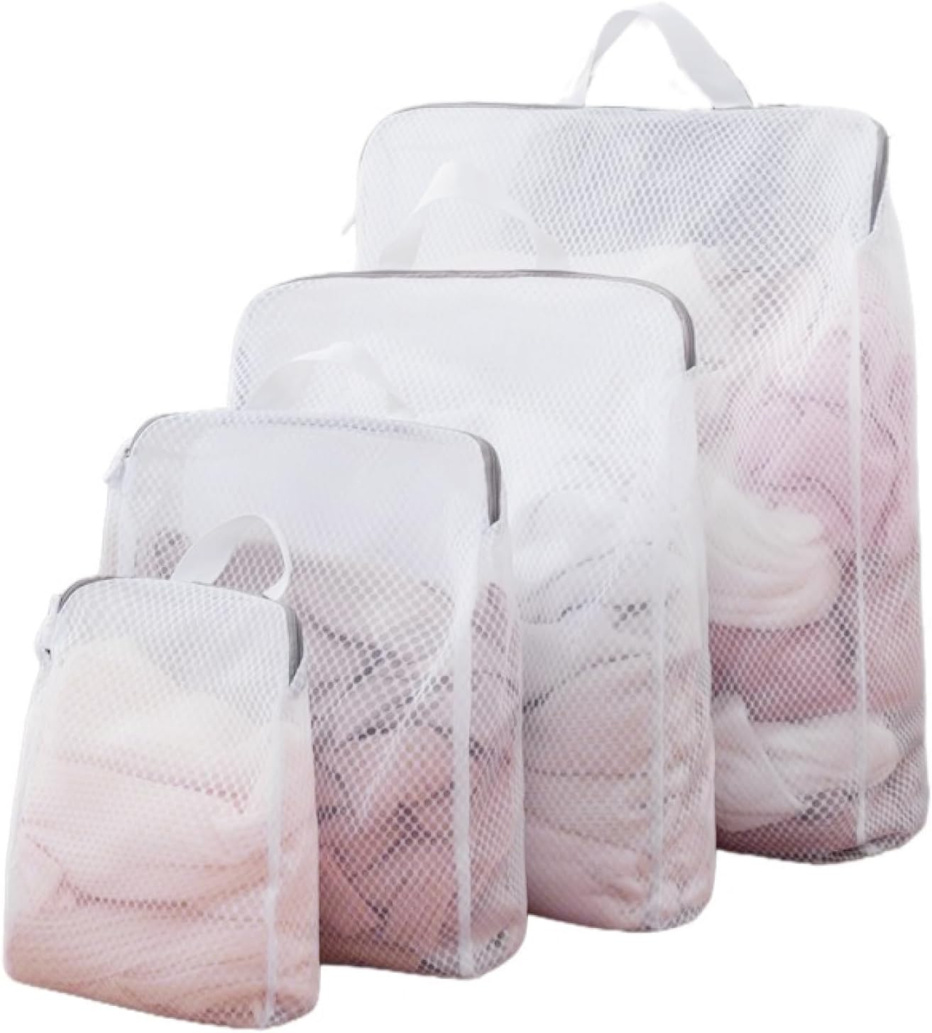 GWT 4Pcs 3D Mesh Laundry Bags with Hanging Handles (S/M/L/XL) - Durable Zippered Wash Bags for Delicates, Shoes &