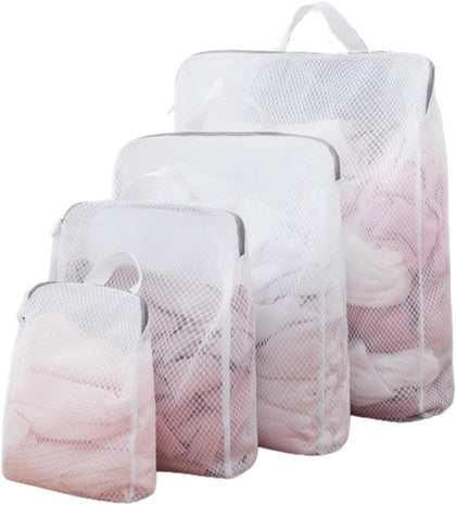 GWT 4Pcs 3D Mesh Laundry Bags with Hanging Handles (S/M/L/XL) - Durable Zippered Wash Bags for Delicates, Shoes &