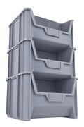 20" x 15" x 12.5" (3 Pack) Plastic Giant Stackable Hopper Bin, Gray